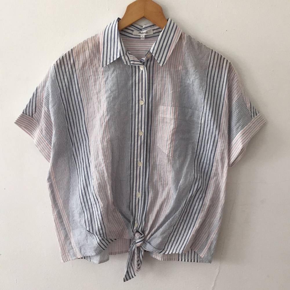 Madewell Short Sleeve tie-front Stripe Size S NWOT